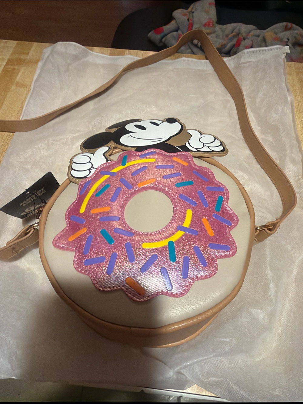 Bioworld Cream and Pink Mickey Donut Crossbody Bag